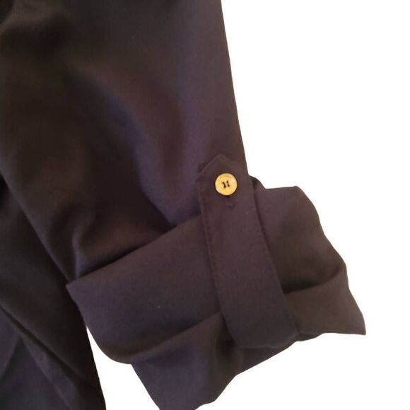 Calvin Klein Womens Black Gromit Tie V Neck Collared Roll Tab Sleeves Blouse - Picture 2 of 9